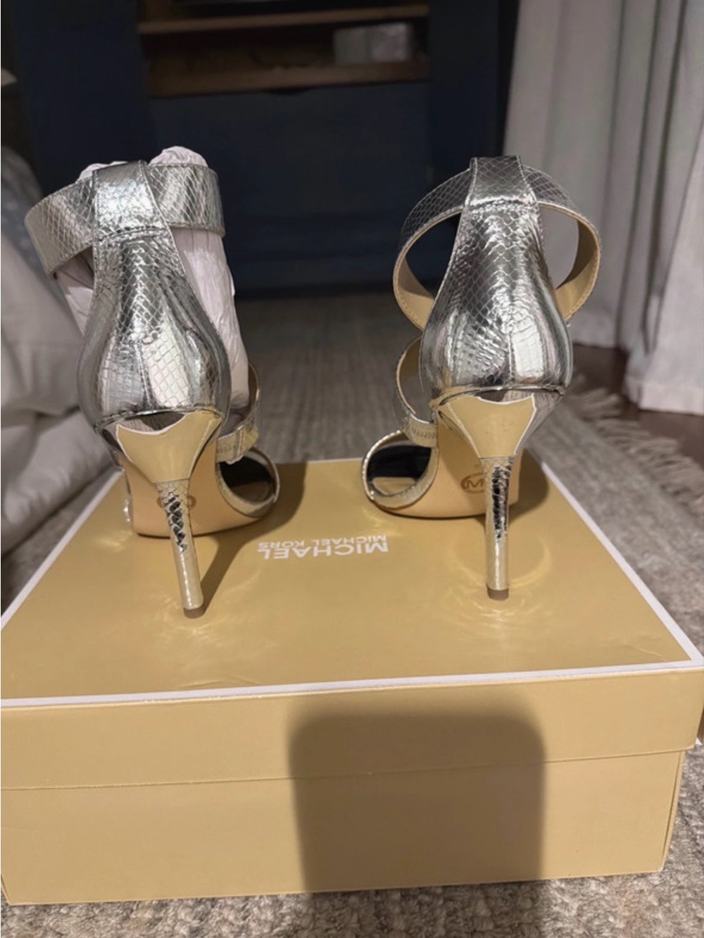 Michael Kors Silver Metallic Strappy Stiletto Sandals - Picture 2 of 5